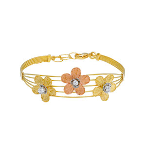 Bracciale Charm Gioielli Valenza Mazzoni con fiori in oro giallo e rosa e zirconi