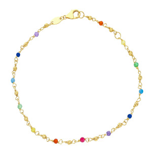 Bracciale Colore Gioielli Valenza Mazzoni in oro giallo con pietre multicolor e palline in oro