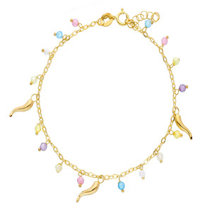 Bracciale Colore Gioielli Valenza Mazzoni a maglia in oro con pietre colorate e charms