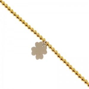 Bracciale Charm Gioielli Valenza Mazzoni con catena a Palline in oro Giallo e pendete a forma di Quadrifoglio in oro Bianco