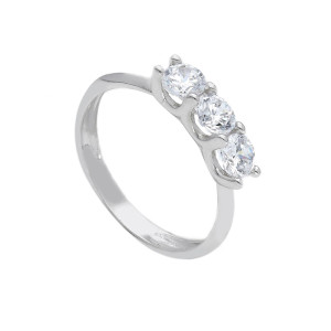 Anello Giovane Amore Gioielli Valenza Mazzoni in Oro Bianco con Trilogi di Zirconi Bianchi
