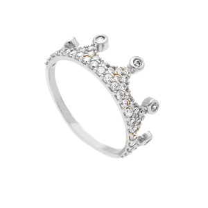 Anello Giovane Amore Gioielli Valenza Mazzoni in Oro Bianco con Corona di Zirconi Bianchi