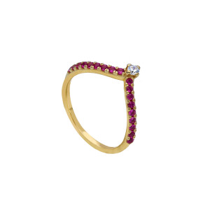 Anello Fedina Gioielli Valenza Mazzoni in oro giallo con zirconia cubica rossa