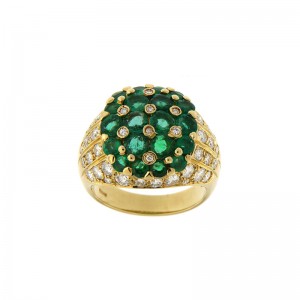 Anello DDonna in Oro Giallo con Diamanti e Smeraldo