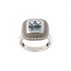 Anello Valenza in Oro Bianco con Diamanti e Acquamarina taglio carrè