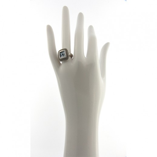 Anello Valenza in Oro Bianco con Diamanti e Acquamarina taglio carrè