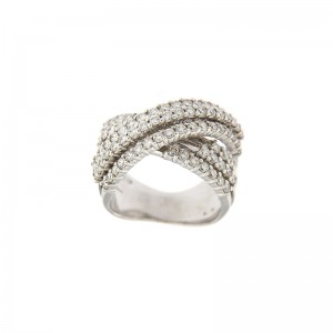Anello Crivelli Fascia Incrociata in Oro Bianco e Diamanti