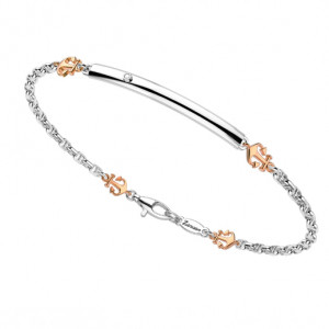 Bracciale da uomo in oro bianco e rosa con targa a maglia traversino (EN691BR)